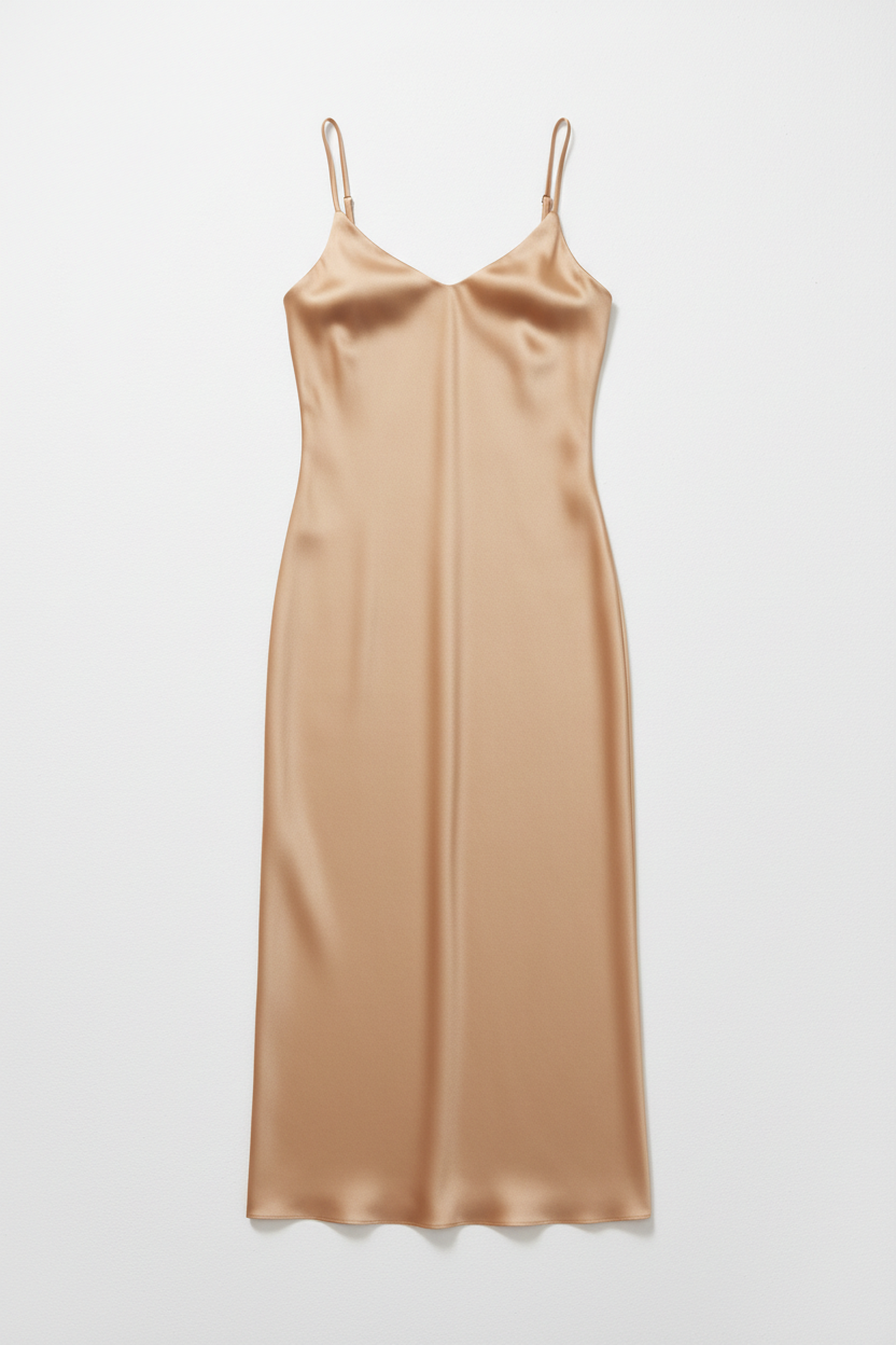 Column Slip Dress Beige Front