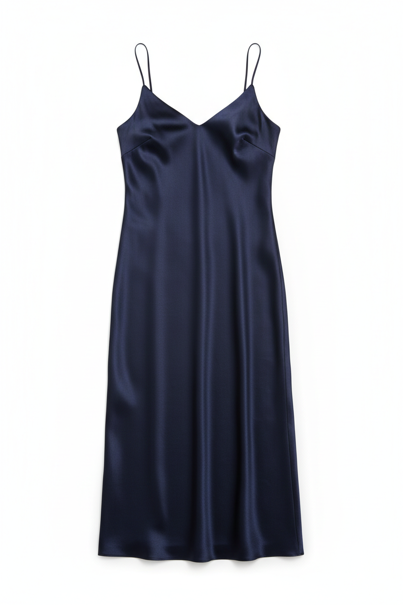 Column Slip Dress Navy Front