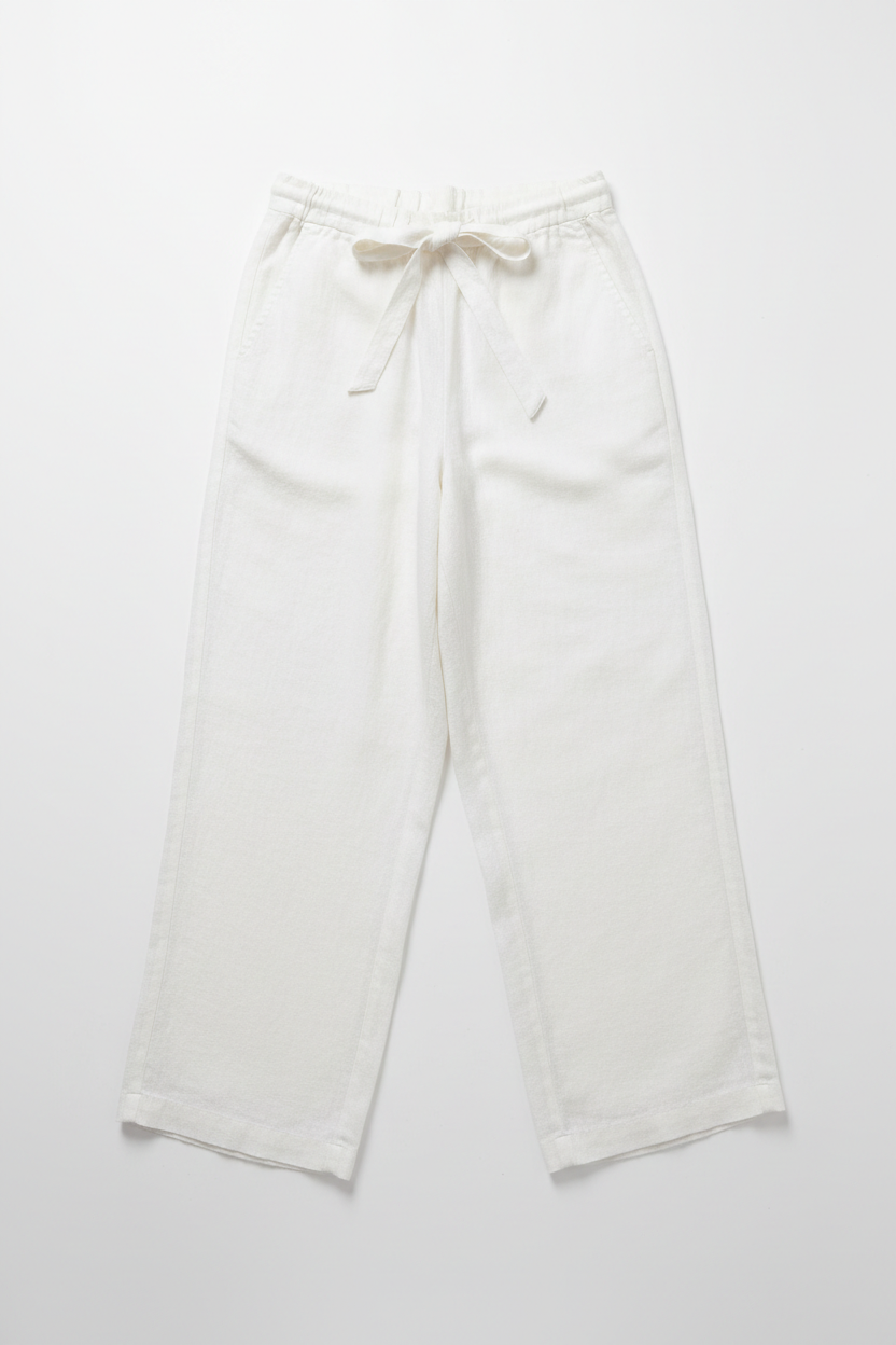 Drawstring Linen White Front