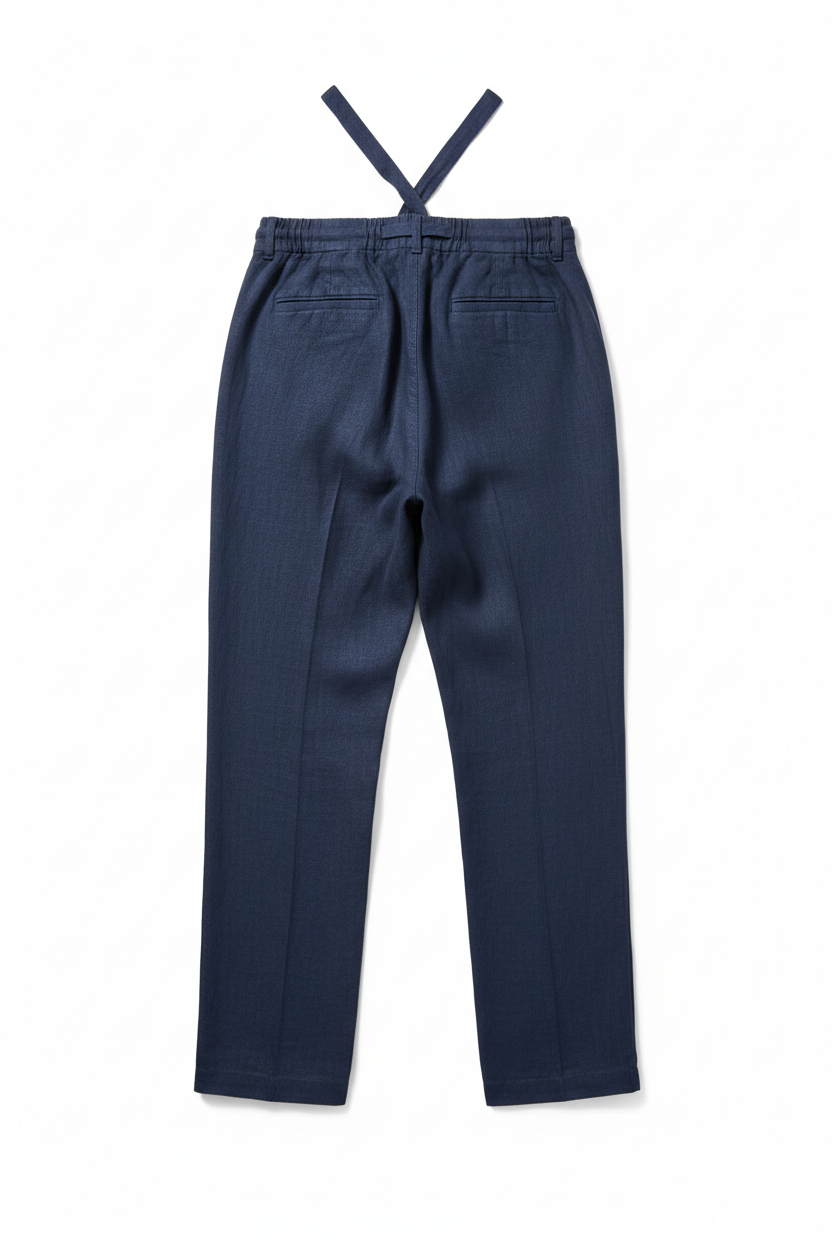 The Linen Drawstring Trouser — Navy, back view