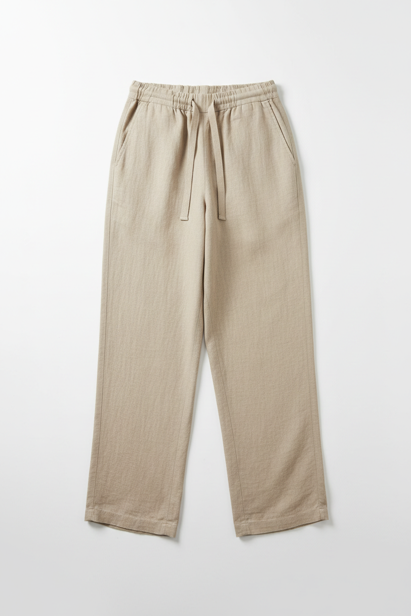 The Linen Drawstring Trouser — Sand, front view