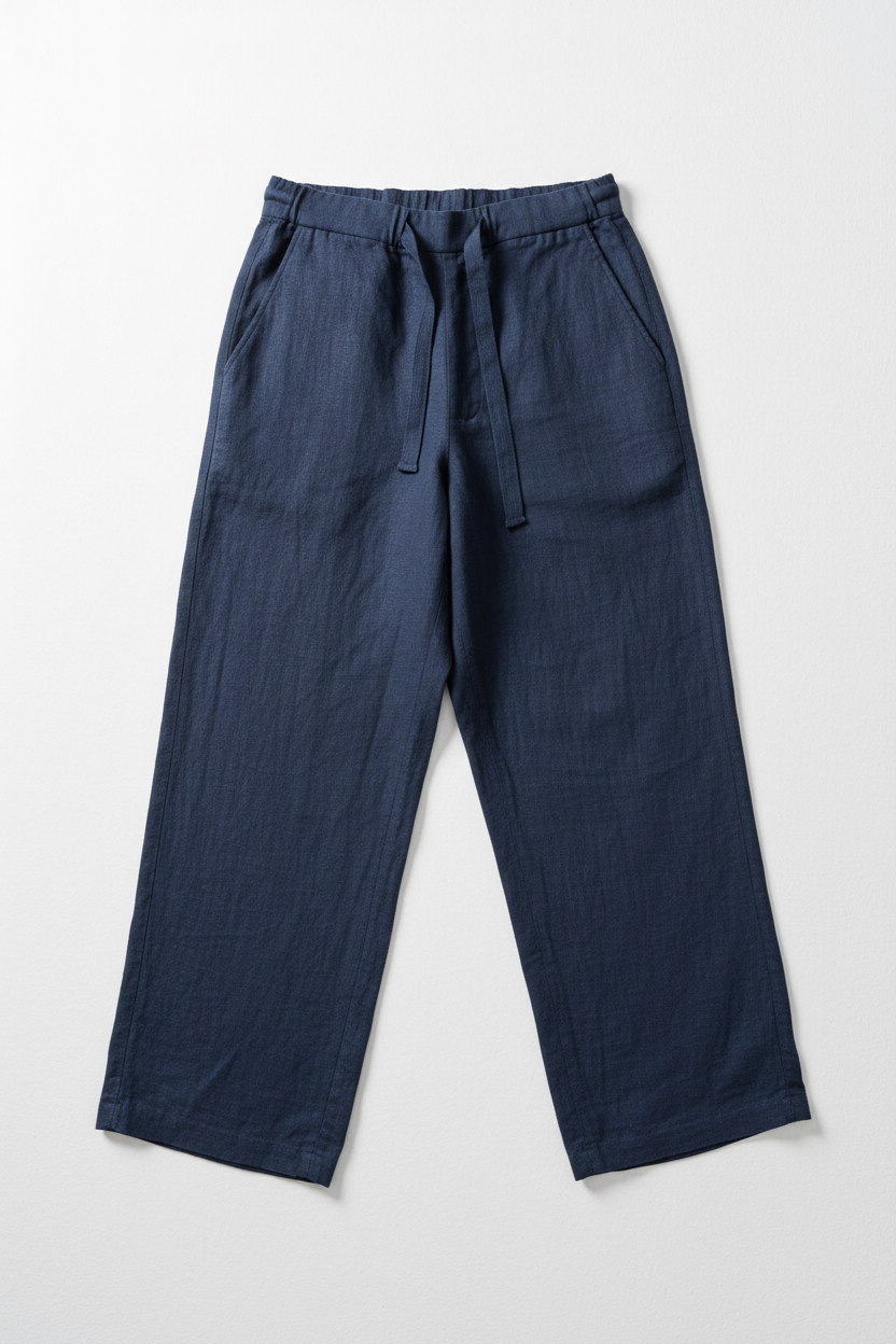 The Linen Drawstring Trouser — Navy, front view