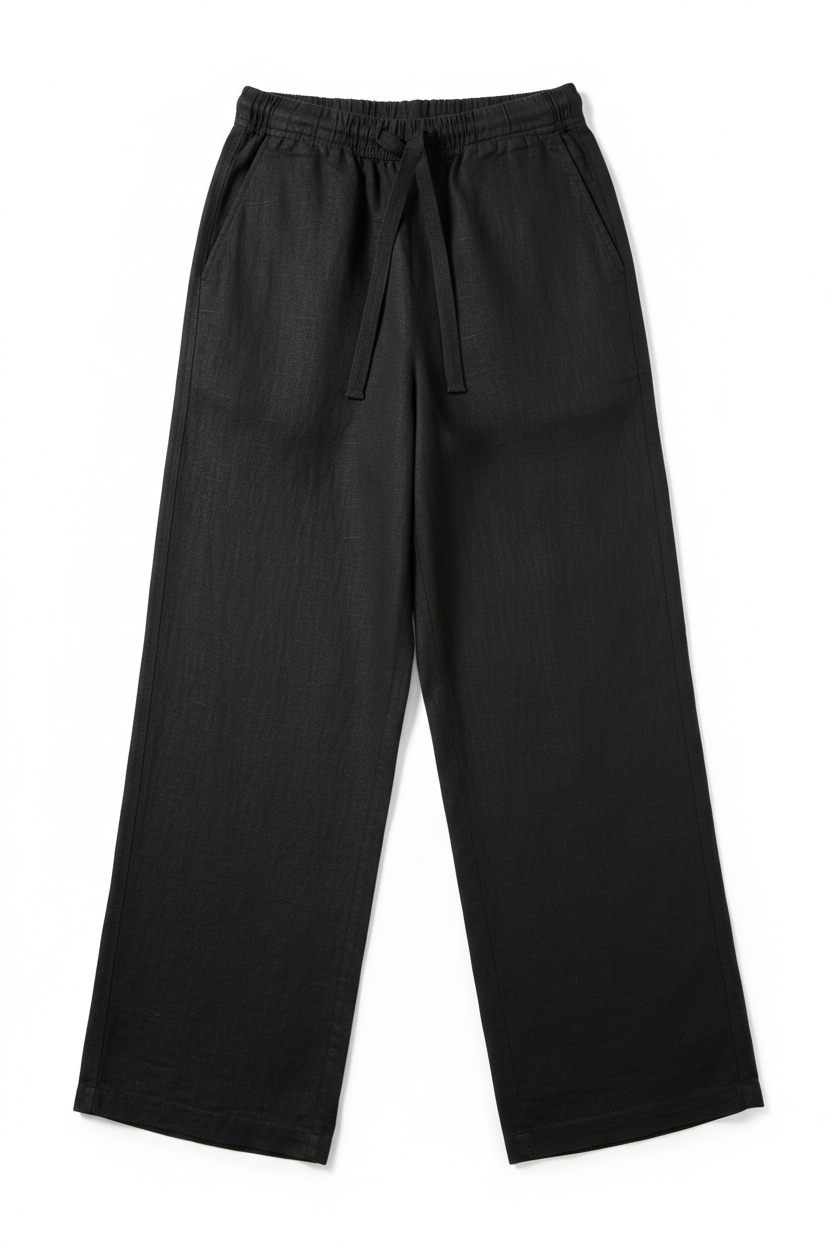 The Linen Drawstring Trouser — Black, front view
