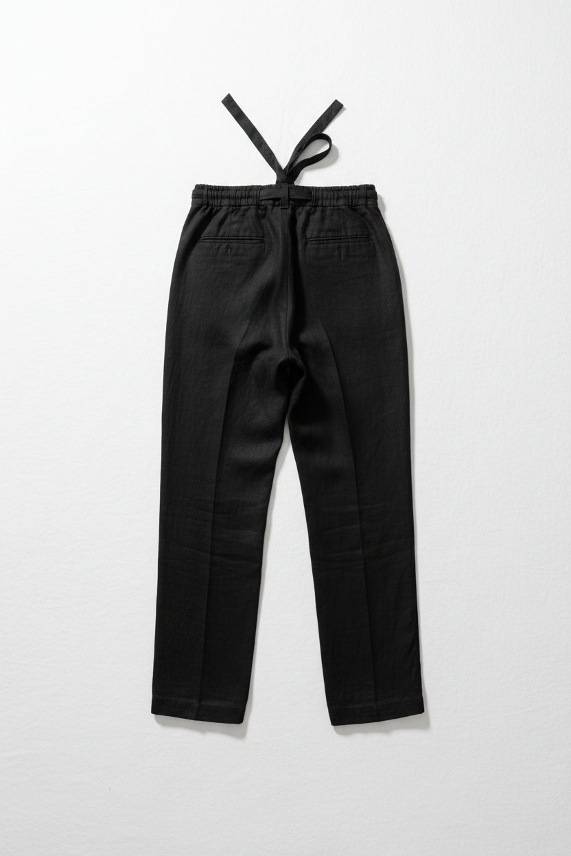 The Linen Drawstring Trouser — Black, back view
