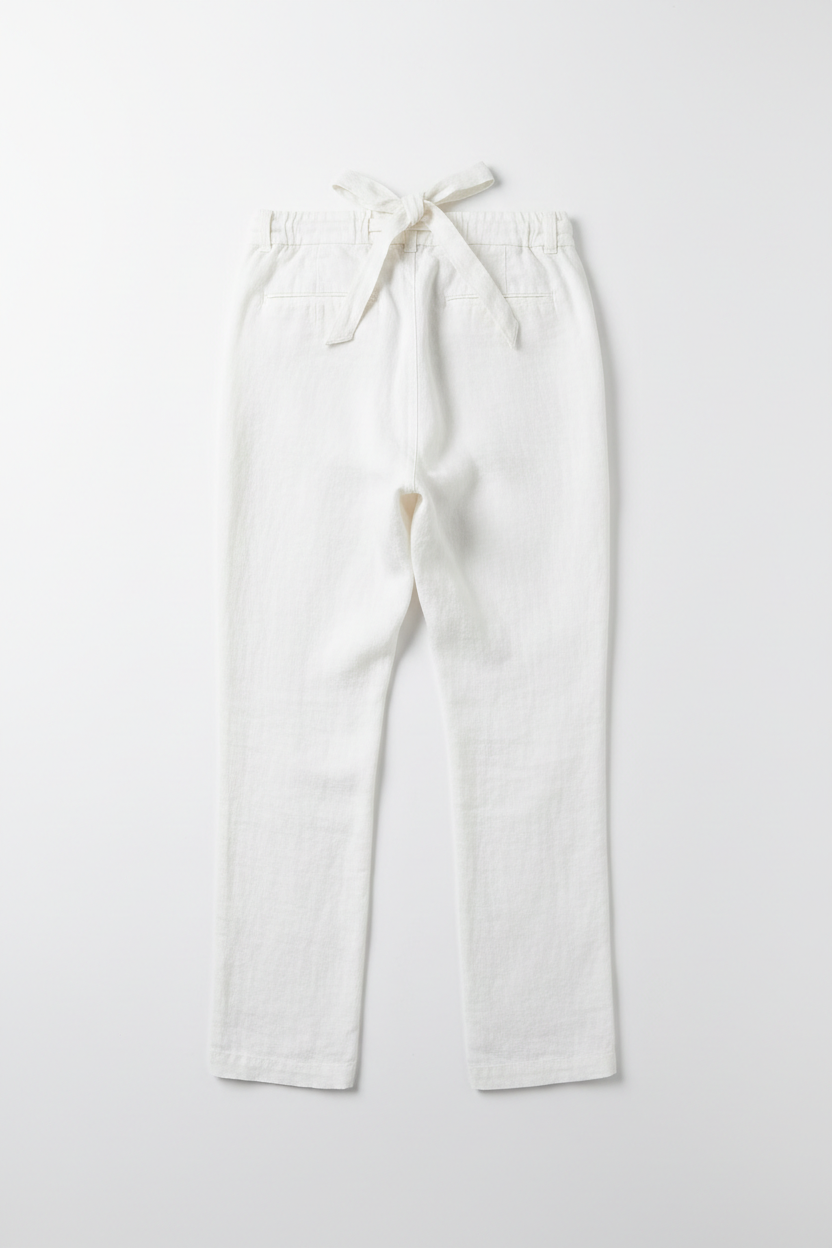 The Linen Drawstring Trouser — White, back view